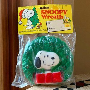 VTG Snoopy Wreath NEW Dog Squeak Toy Christmas Peanuts Pets ConAgra NOS